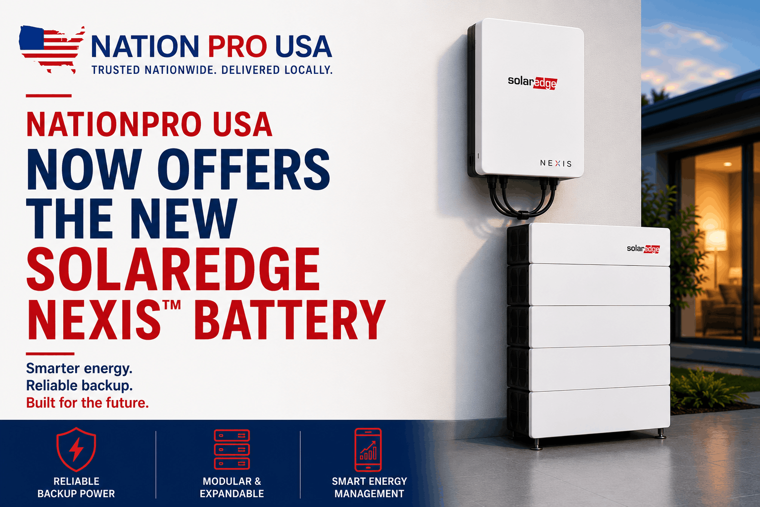 SolarEdge NEXIS modular battery system installed beside a modern home