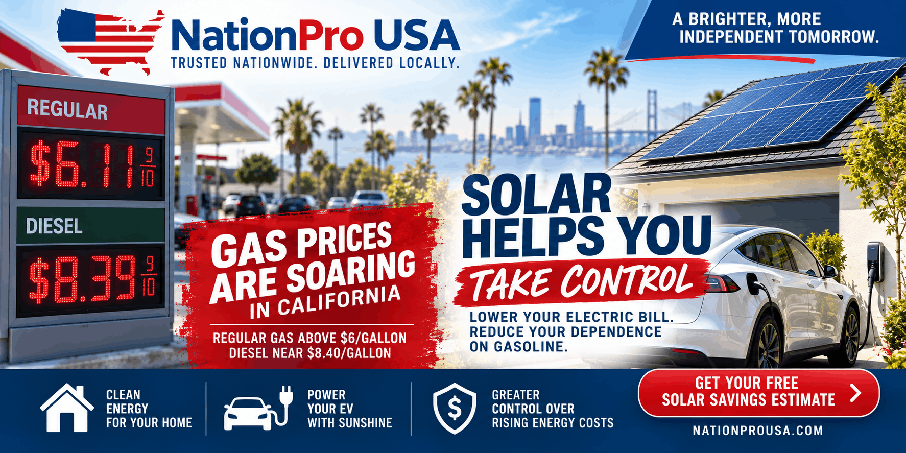 California home with rooftop solar panels charging an electric vehicle