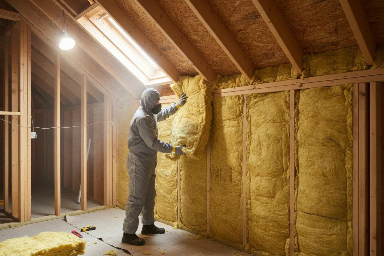 Home insulation installation for lower heating and cooling energy use