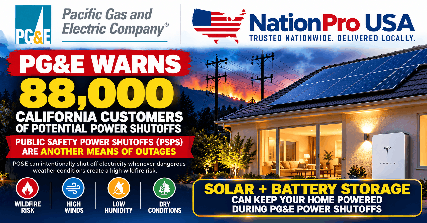 Solar and home battery backup for California homeowners during a PG&E power shutoff
