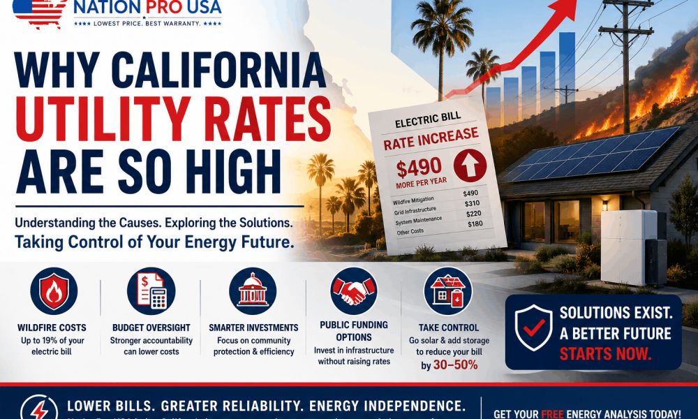 California homeowner reviewing a high electricity bill near a solar-powered home